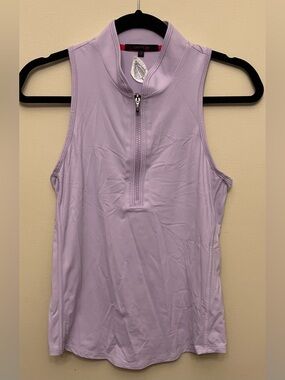 Greyson Sleeveless Vesta Mock Neck Polo Women's Medium Lilac Purple Leaf Logo